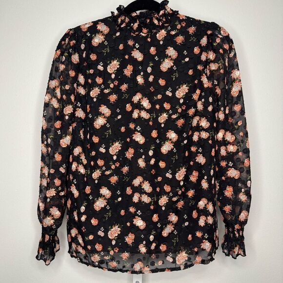 A Love Story Black Floral Roseann Mock Neck Puff Sleeve - Picture 3 of 16